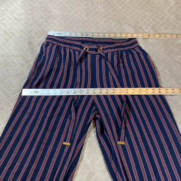 Michael Kors Womens Large Pants Blue Red Striped Relaxed Wide Leg Patriotic - Picture 8 of 12